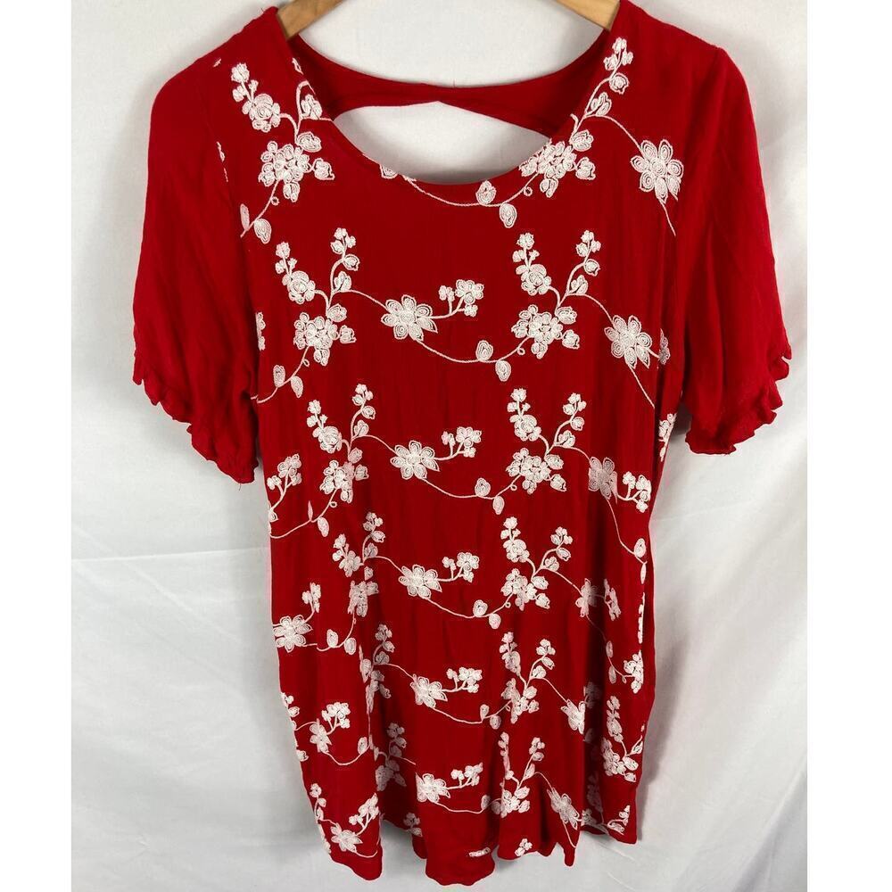 Umgee Red Embroidered Floral Dress Size Large
